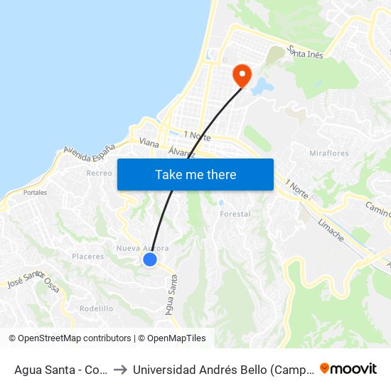 Agua Santa - Concepcion to Universidad Andrés Bello (Campus Viña Del Mar) map