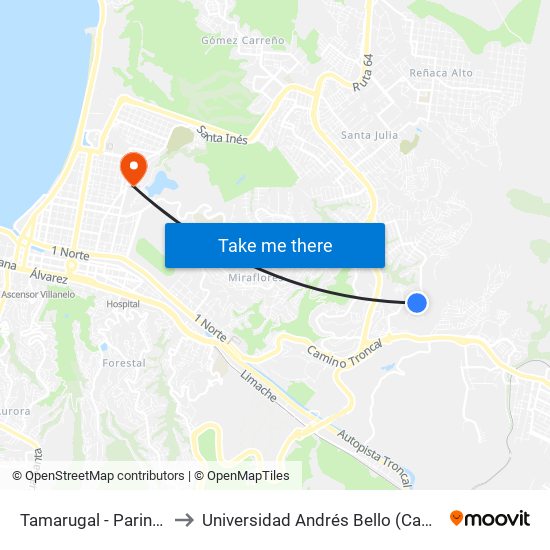 Tamarugal - Parinacota / Este to Universidad Andrés Bello (Campus Viña Del Mar) map