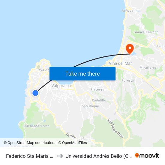 Federico Sta Maria / Calle Veintdos to Universidad Andrés Bello (Campus Viña Del Mar) map