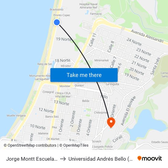 Jorge Montt Escuela De Armamentos to Universidad Andrés Bello (Campus Viña Del Mar) map
