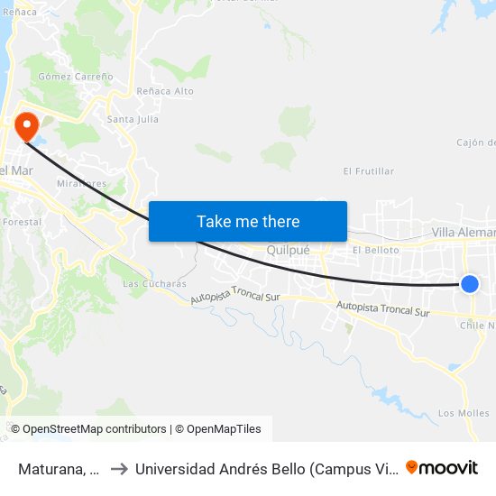 Maturana, 1498 to Universidad Andrés Bello (Campus Viña Del Mar) map