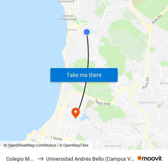 Colegio Mackay to Universidad Andrés Bello (Campus Viña Del Mar) map