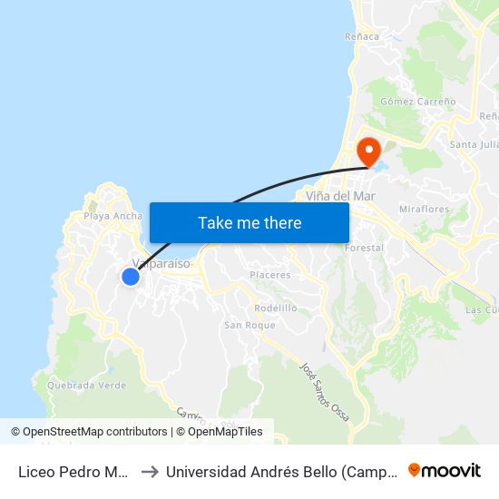 Liceo Pedro Montt / Sur to Universidad Andrés Bello (Campus Viña Del Mar) map
