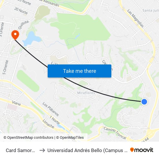 Card Samoré 1682 to Universidad Andrés Bello (Campus Viña Del Mar) map