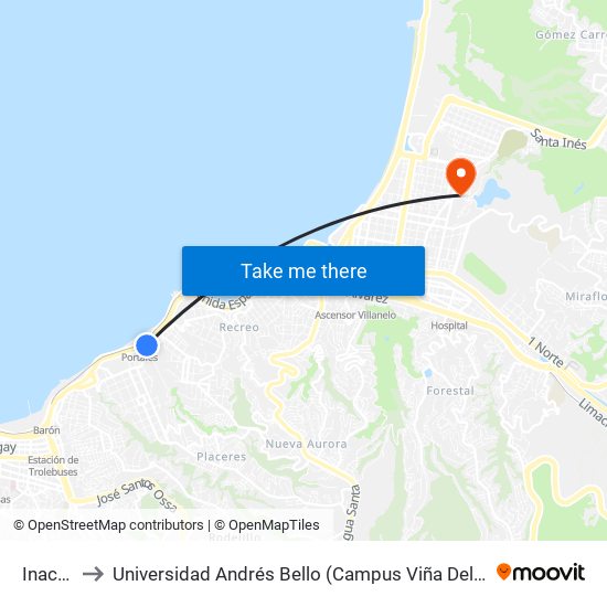 Inacap to Universidad Andrés Bello (Campus Viña Del Mar) map