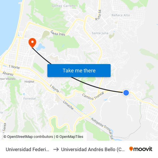 Universidad Federico Santa Maria to Universidad Andrés Bello (Campus Viña Del Mar) map