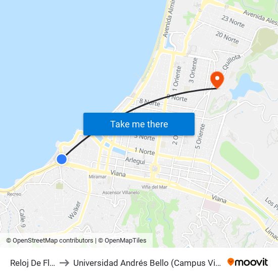 Reloj De Flores to Universidad Andrés Bello (Campus Viña Del Mar) map