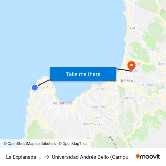 La Explanada Oriente to Universidad Andrés Bello (Campus Viña Del Mar) map