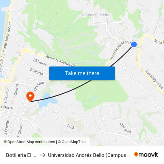 Botilleria El Cañito to Universidad Andrés Bello (Campus Viña Del Mar) map