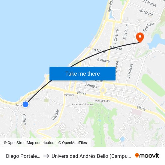 Diego Portales, 1105 to Universidad Andrés Bello (Campus Viña Del Mar) map