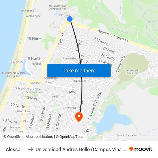 Alessandri to Universidad Andrés Bello (Campus Viña Del Mar) map