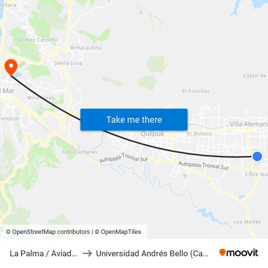 La Palma / Aviador Figueroa to Universidad Andrés Bello (Campus Viña Del Mar) map