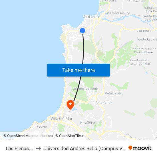 Las Elenas, 1-49 to Universidad Andrés Bello (Campus Viña Del Mar) map