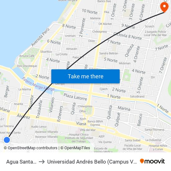 Agua Santa, 268 to Universidad Andrés Bello (Campus Viña Del Mar) map