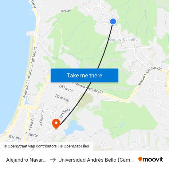 Alejandro Navarrete, 3501 to Universidad Andrés Bello (Campus Viña Del Mar) map