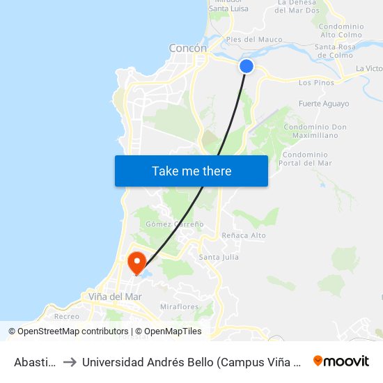 Abastible to Universidad Andrés Bello (Campus Viña Del Mar) map