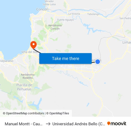 Manuel Montt - Caupolicán / Oriente to Universidad Andrés Bello (Campus Viña Del Mar) map