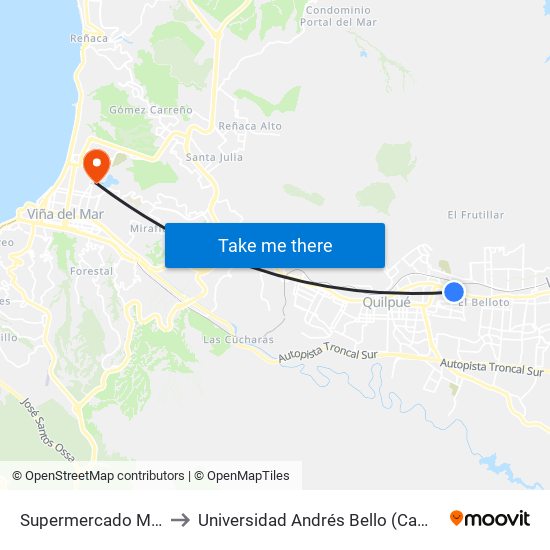 Supermercado Mayorista 10 to Universidad Andrés Bello (Campus Viña Del Mar) map