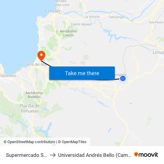 Supermercado Santa Isabel to Universidad Andrés Bello (Campus Viña Del Mar) map