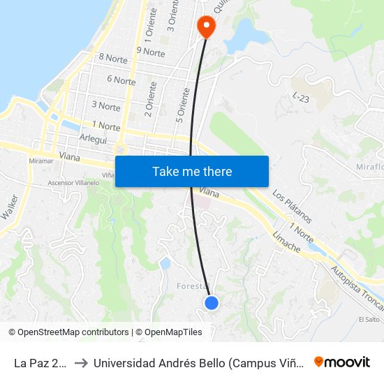 La Paz 2188 to Universidad Andrés Bello (Campus Viña Del Mar) map