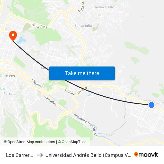 Los Carrera 739 to Universidad Andrés Bello (Campus Viña Del Mar) map