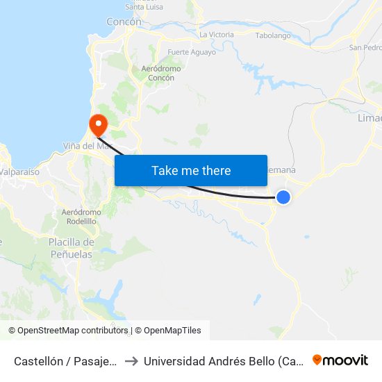 Castellón / Pasaje Siete / Norte to Universidad Andrés Bello (Campus Viña Del Mar) map