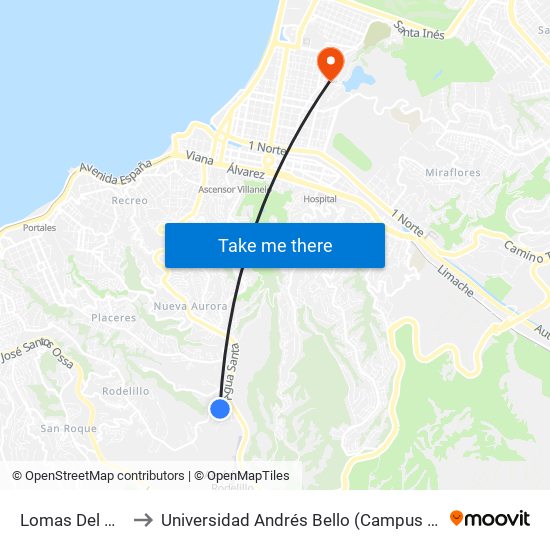 Lomas Del Parque to Universidad Andrés Bello (Campus Viña Del Mar) map