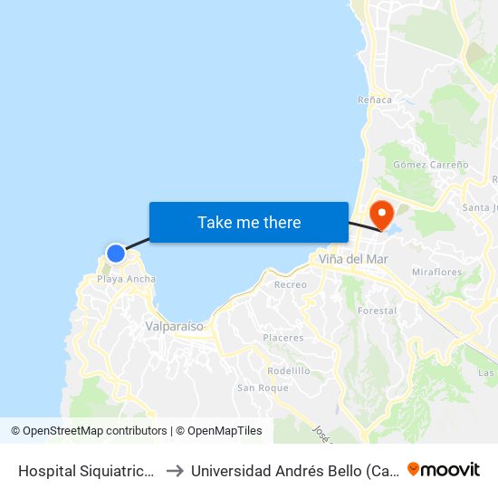 Hospital Siquiatrico Del Salvador to Universidad Andrés Bello (Campus Viña Del Mar) map