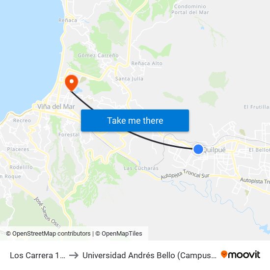 Los Carrera 15 / Sur to Universidad Andrés Bello (Campus Viña Del Mar) map