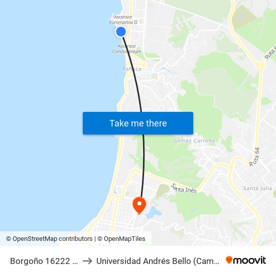 Borgoño 16222 / Poniente to Universidad Andrés Bello (Campus Viña Del Mar) map