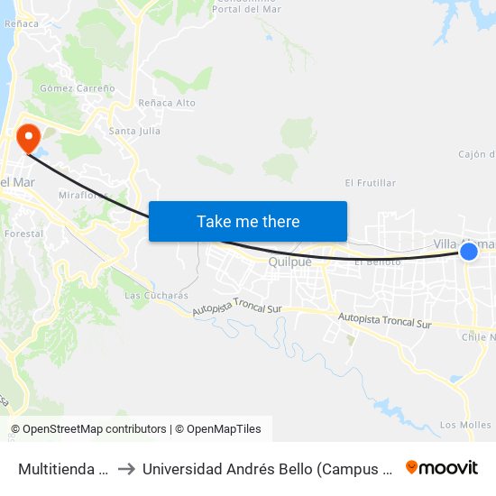 Multitienda Tricot to Universidad Andrés Bello (Campus Viña Del Mar) map