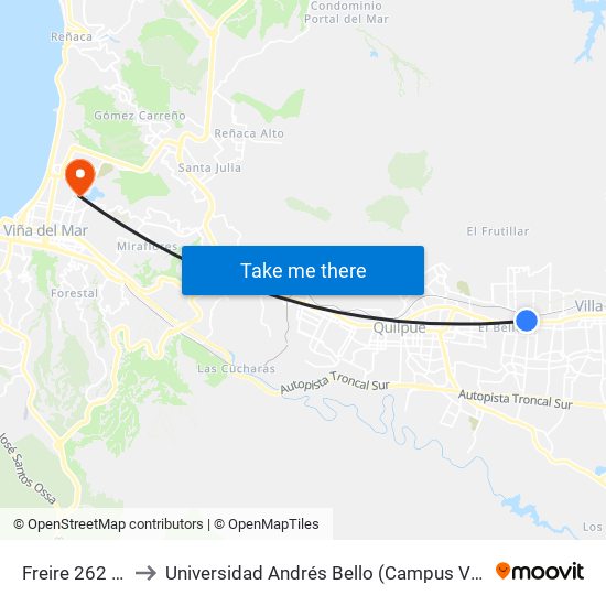 Freire 262 - 292 to Universidad Andrés Bello (Campus Viña Del Mar) map