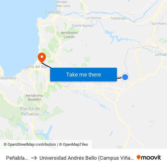 Peñablanca to Universidad Andrés Bello (Campus Viña Del Mar) map