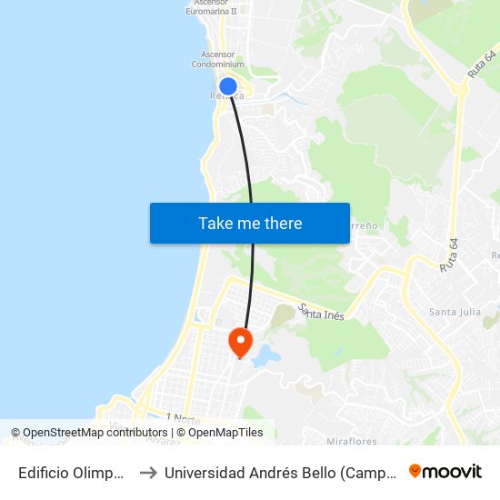 Edificio Olimpo Del Mar to Universidad Andrés Bello (Campus Viña Del Mar) map