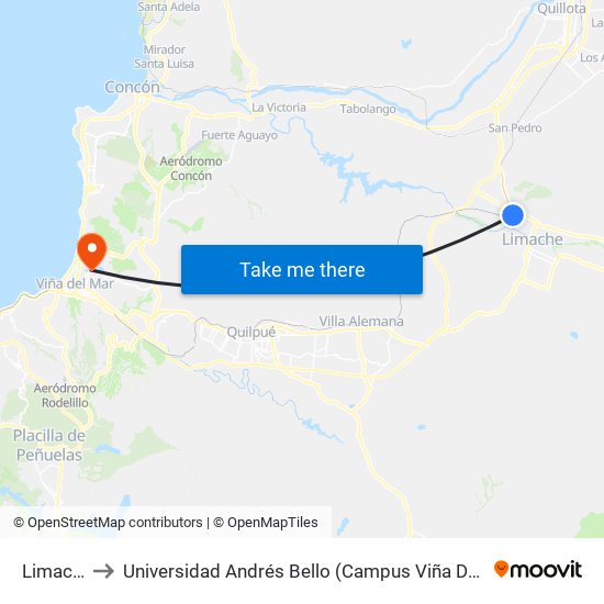 Limache to Universidad Andrés Bello (Campus Viña Del Mar) map