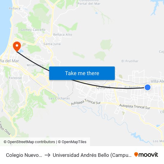 Colegio Nuevo Milenio to Universidad Andrés Bello (Campus Viña Del Mar) map