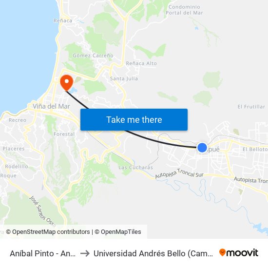 Aníbal Pinto - Andres Bello to Universidad Andrés Bello (Campus Viña Del Mar) map