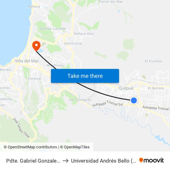 Pdte. Gabriel Gonzalez Videla - Peyronet to Universidad Andrés Bello (Campus Viña Del Mar) map
