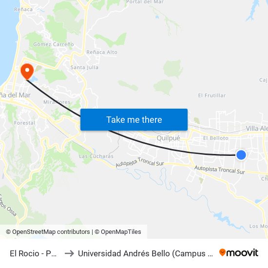 El Rocio - Porvenir to Universidad Andrés Bello (Campus Viña Del Mar) map