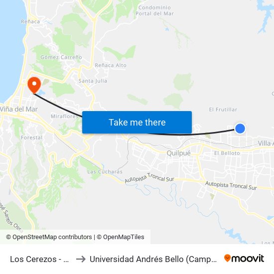 Los Cerezos - Higueras to Universidad Andrés Bello (Campus Viña Del Mar) map