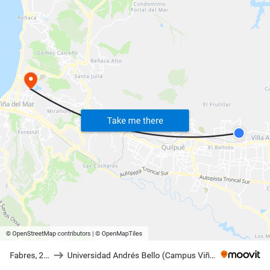 Fabres, 2500 to Universidad Andrés Bello (Campus Viña Del Mar) map