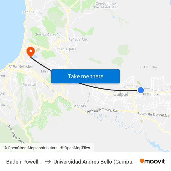 Baden Powell - Freire to Universidad Andrés Bello (Campus Viña Del Mar) map