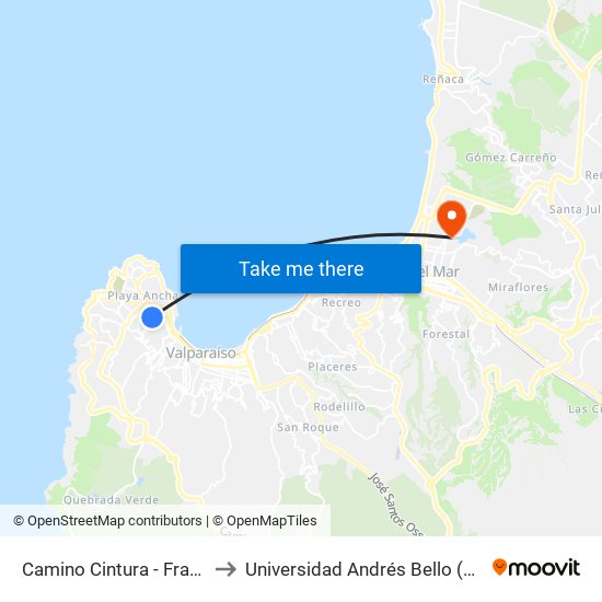 Camino Cintura - Francisco Echaurren to Universidad Andrés Bello (Campus Viña Del Mar) map