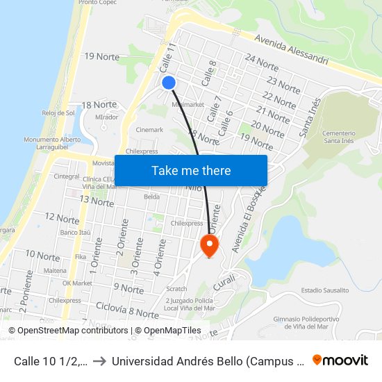 Calle 10 1/2, 2275 to Universidad Andrés Bello (Campus Viña Del Mar) map