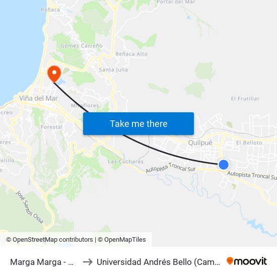 Marga Marga - Puchuncavi to Universidad Andrés Bello (Campus Viña Del Mar) map