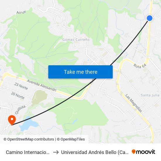 Camino Internacional / Poniente to Universidad Andrés Bello (Campus Viña Del Mar) map