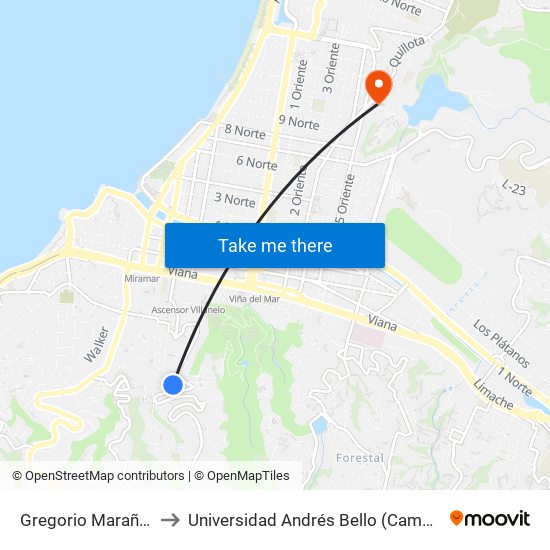 Gregorio Marañon - Orion to Universidad Andrés Bello (Campus Viña Del Mar) map