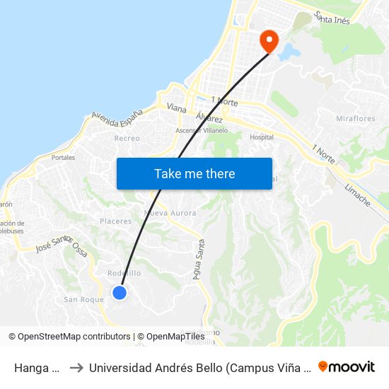 Hanga Roa to Universidad Andrés Bello (Campus Viña Del Mar) map