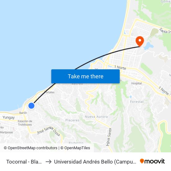 Tocornal - Blanco Viel to Universidad Andrés Bello (Campus Viña Del Mar) map