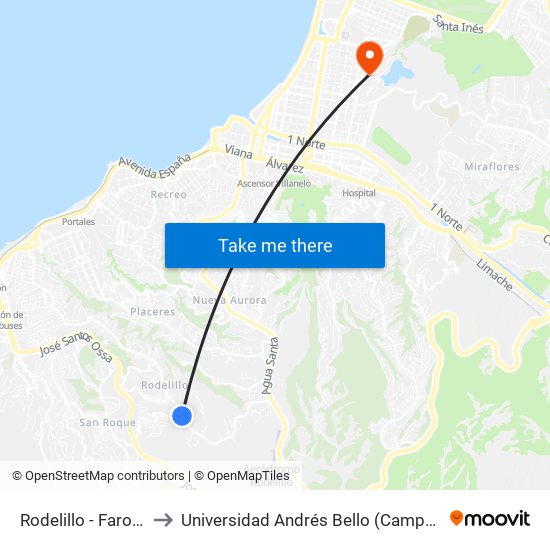 Rodelillo - Faro Tumbes to Universidad Andrés Bello (Campus Viña Del Mar) map